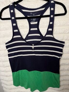 GAP Navy, White & Green Striped Racerback Tank